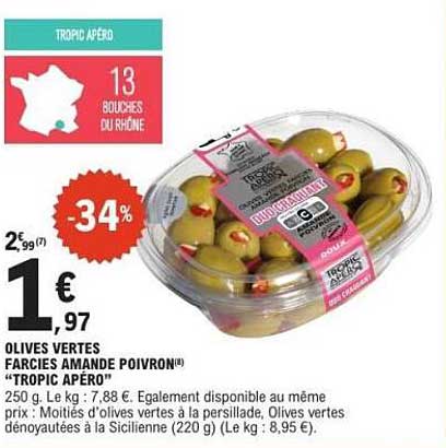 OLIVES VERTES FARCIES AMANDE POIVRON® "TROPIC APÉRO"