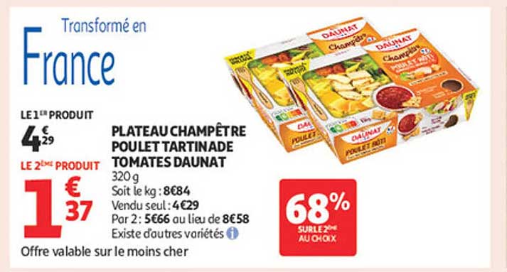 PLATEAU CHAMPÊTRE POULLET TARTINADE TOMATES DAUNAT
