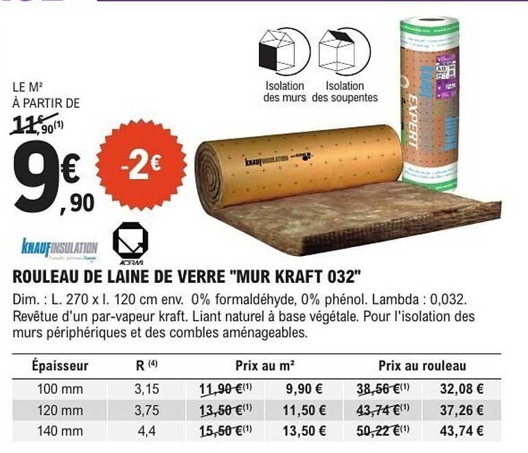 ROULEAU DE LAINE DE VERRE "MUR KRAFT 032"