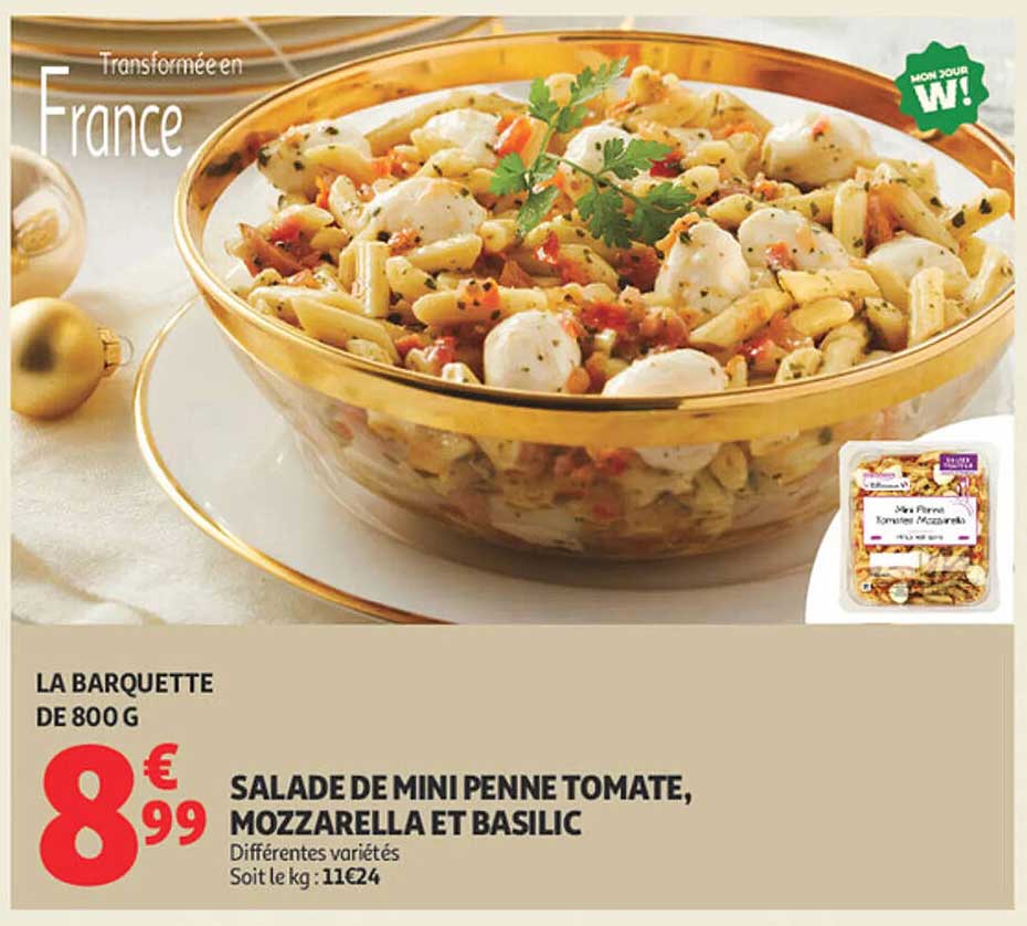 SALADE DE MINI PENNE TOMATE, MOZZARELLA ET BASILIC
