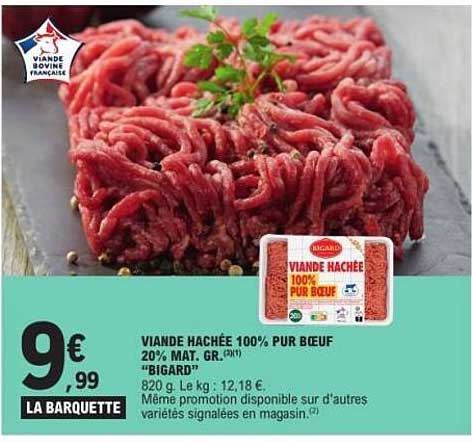 VIANDE HACHÉE 100% PUR BŒUF 20% MAT. GR.