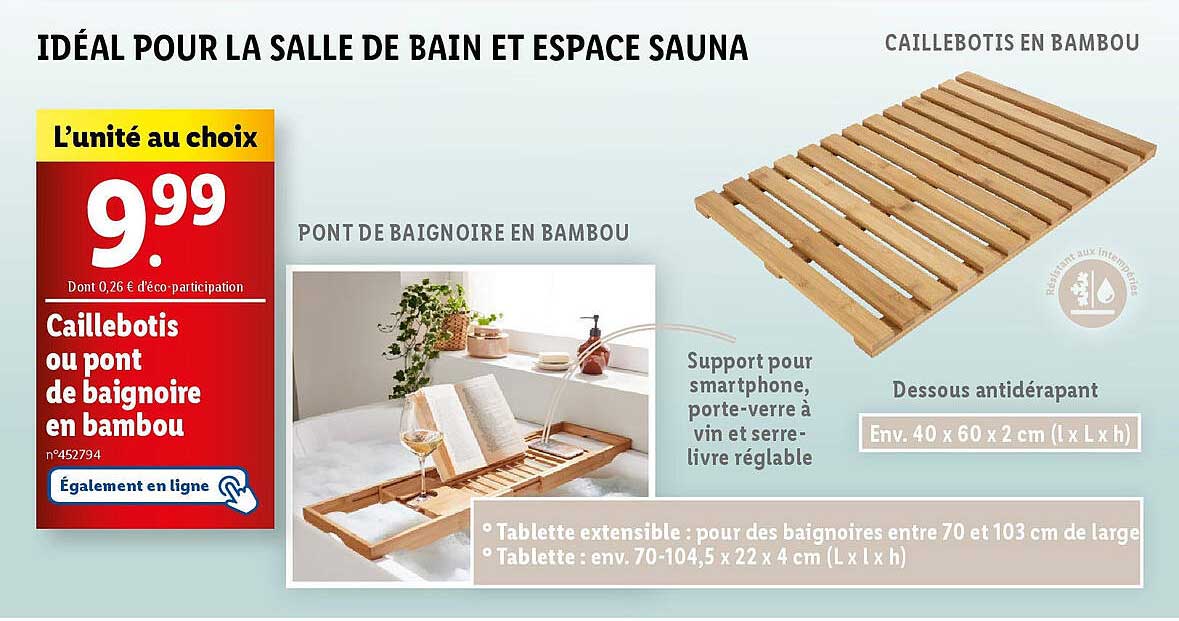 Caillebotis ou pont de baignoire en bambou