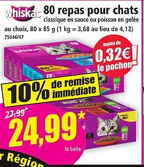 80 repas pour chats classique en sauce ou poisson en gelée