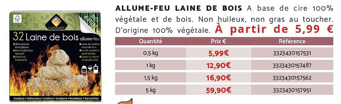 ALLUME-FEU LAINE DE BOIS