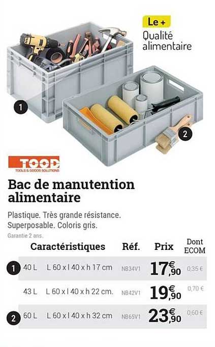 Bac de manutention alimentaire