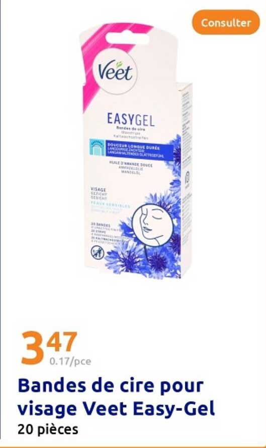 Bandes de cire pour visage Veet Easy-Gel