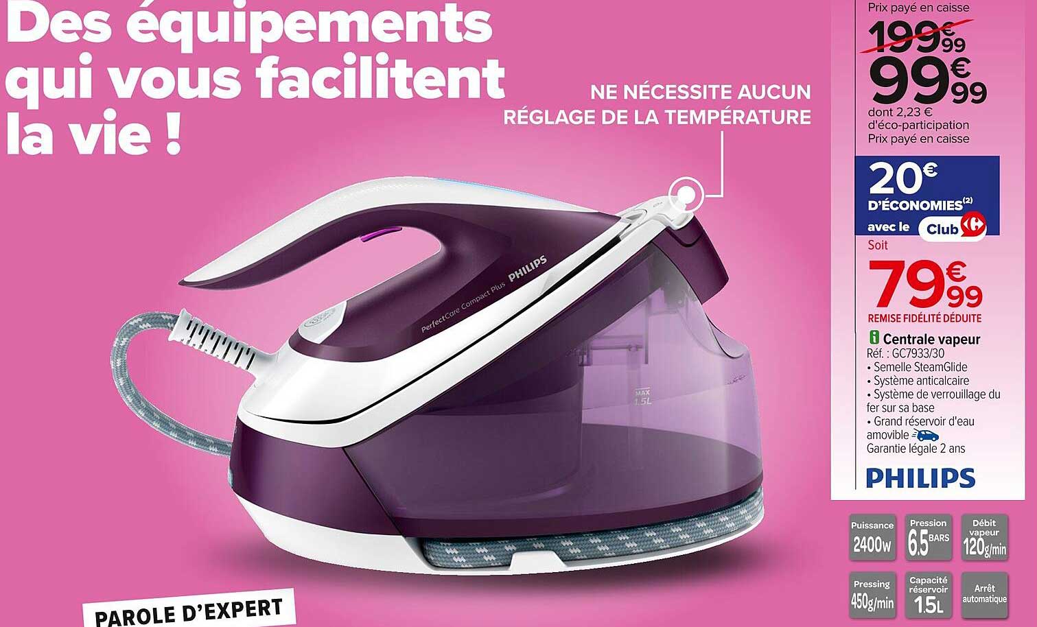 Centrale vapeur Philips PerfectCare Compact Plus à 99,99€