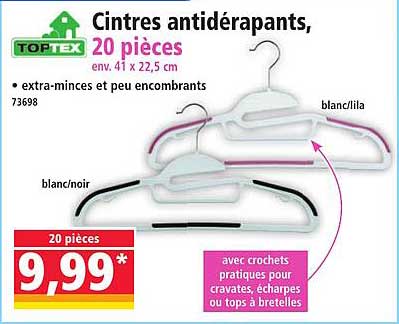 Cintres antidérapants, 20 pièces