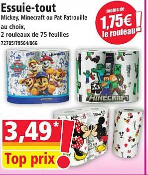 Essuie-tout Mickey, Minecraft ou Pat Patrouille