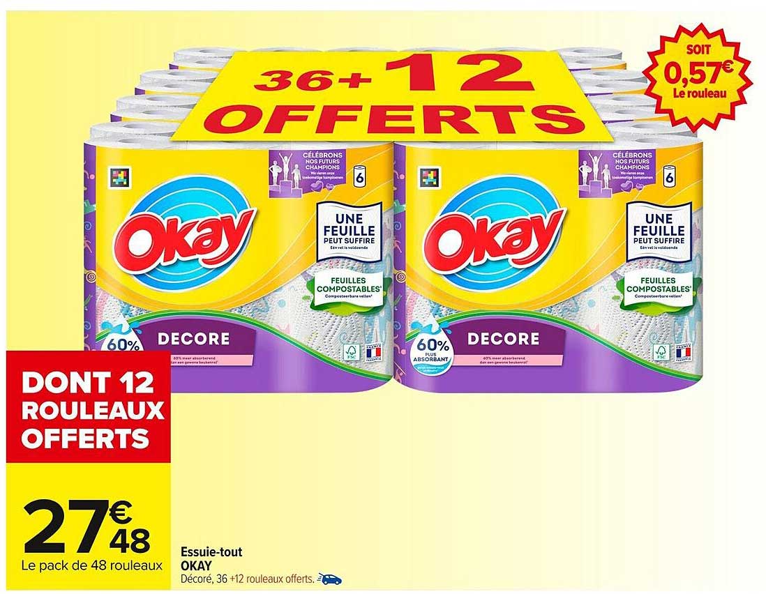 Essuie-tout OKAY - Le pack de 48 rouleaux