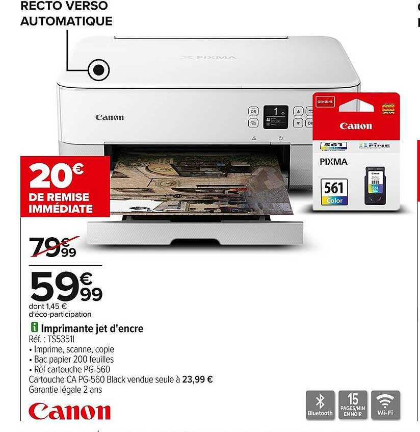 Imprimante jet d'encre PIXMA Canon avec 20€ de remise immédiate