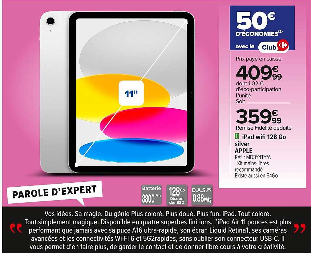 iPad wifi 128 Go silver