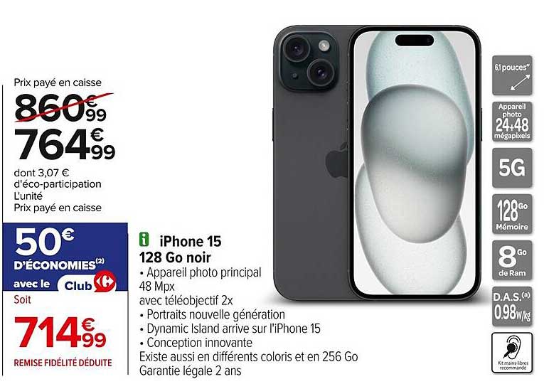 iPhone 15 128 Go noir