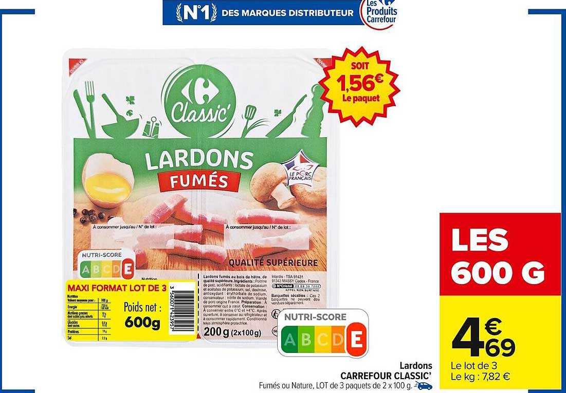 Lardons Fumés Carrefour Classic'