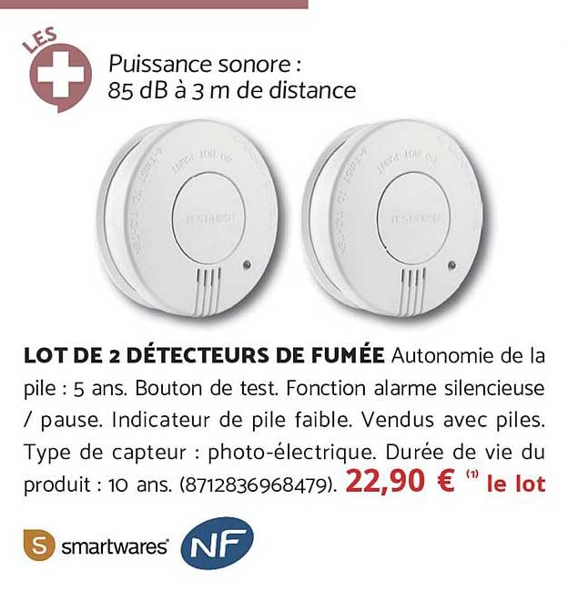 LOT DE 2 DÉTECTEURS DE FUMÉE