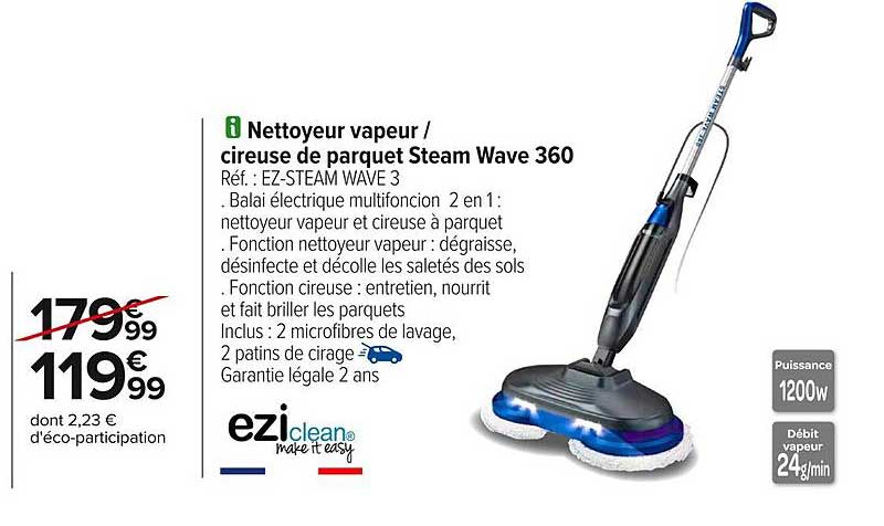 Nettoyeur vapeur / cireuse de parquet Steam Wave 360