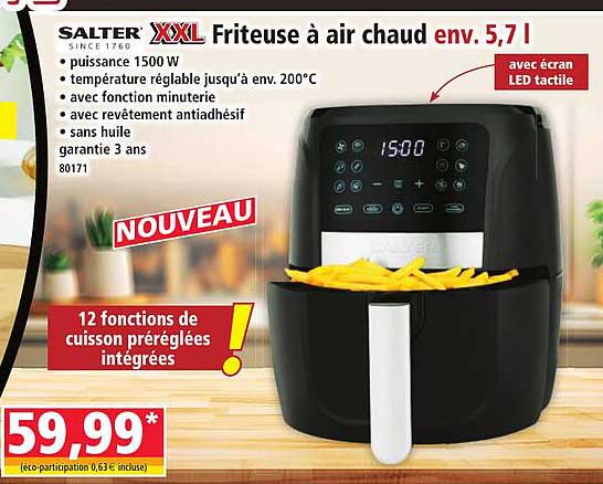 NOUVEAU SALTER XXL Friteuse à air chaud env. 5,7 l