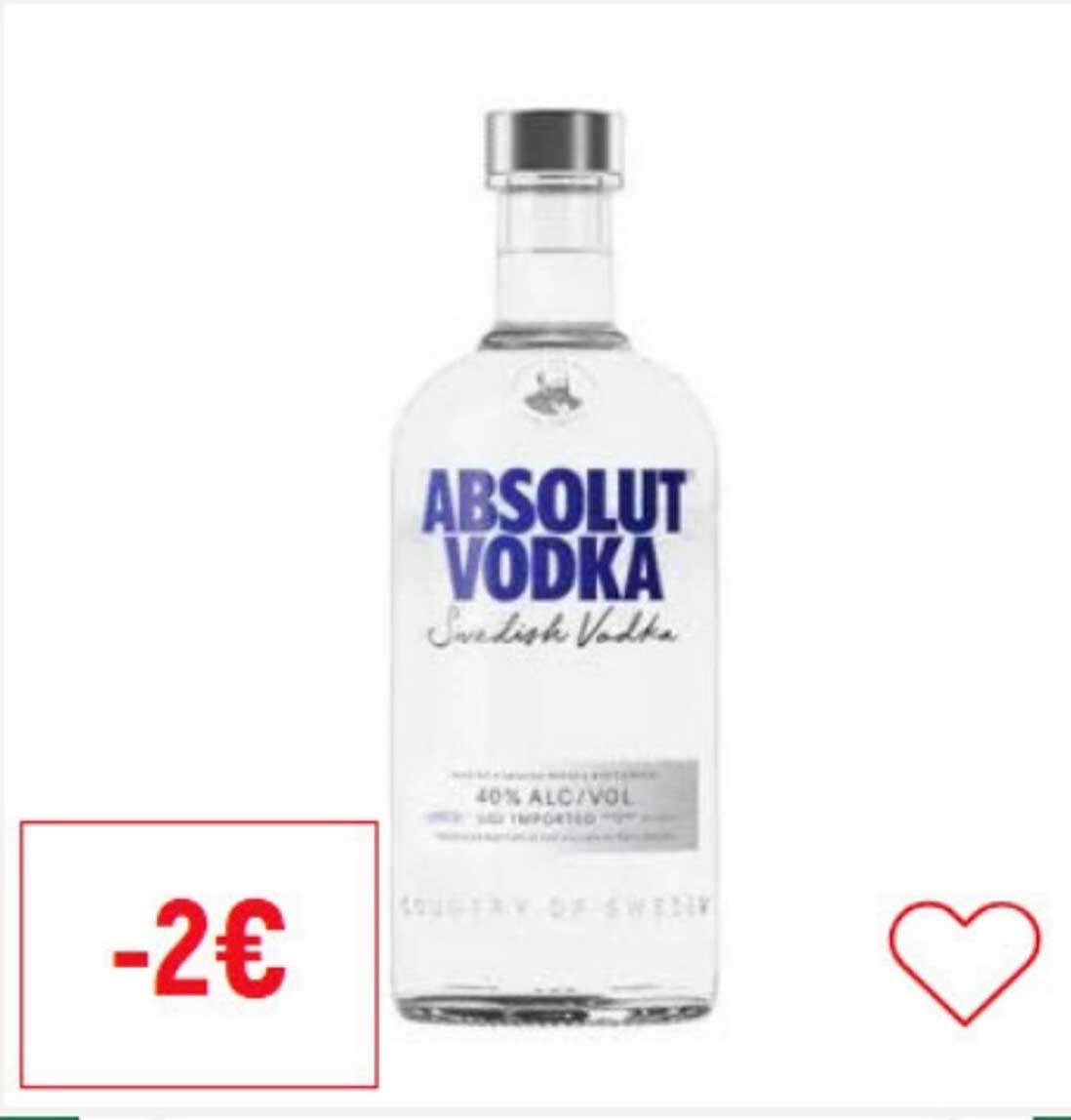 Offre Absolut Vodka -2€