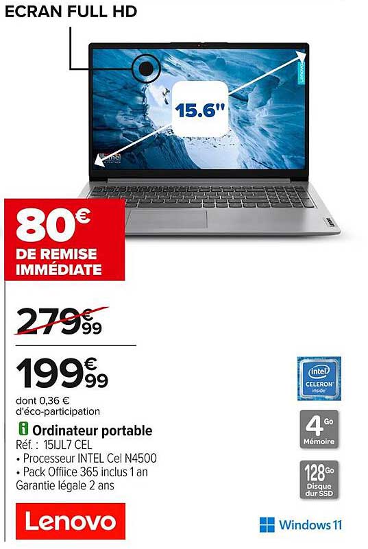 Ordinateur portable Lenovo - 80€ de remise immédiate