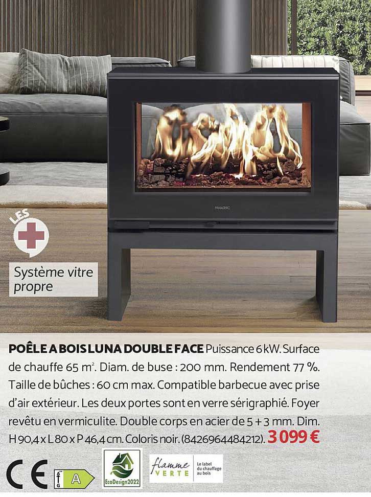POÊLE A BOIS LUNA DOUBLE FACE