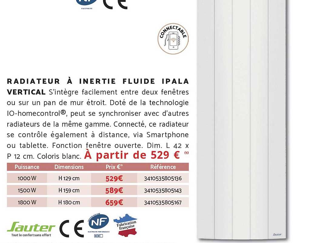 RADIATEUR À INERTIE FLUIDE IPALA VERTICAL