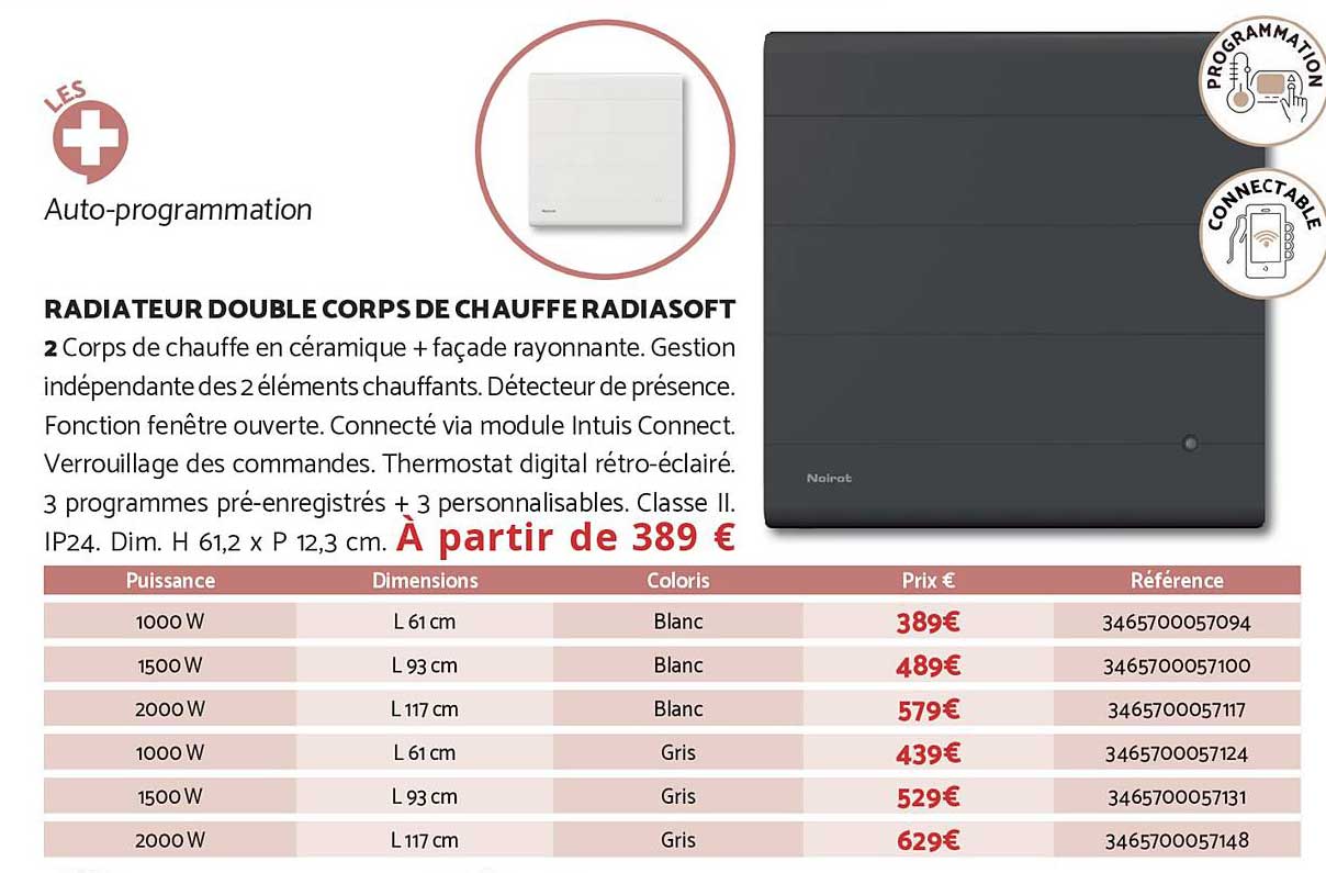 RADIATEUR DOUBLE CORPS DE CHAUFFE RADIASOFT