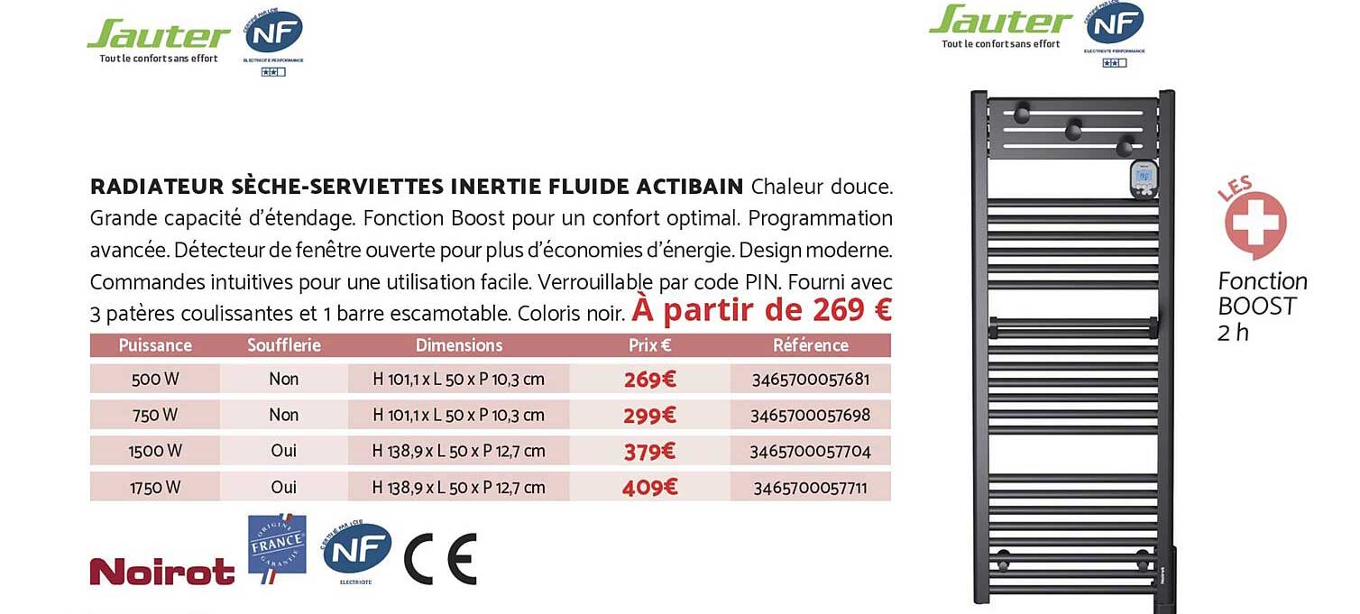 RADIATEUR SÈCHE-SERVIETTES INERTIE FLUIDE ACTIBAIN