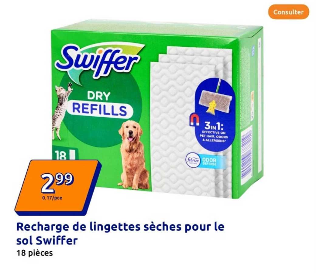 Recharge de lingettes sèches pour le sol Swiffer