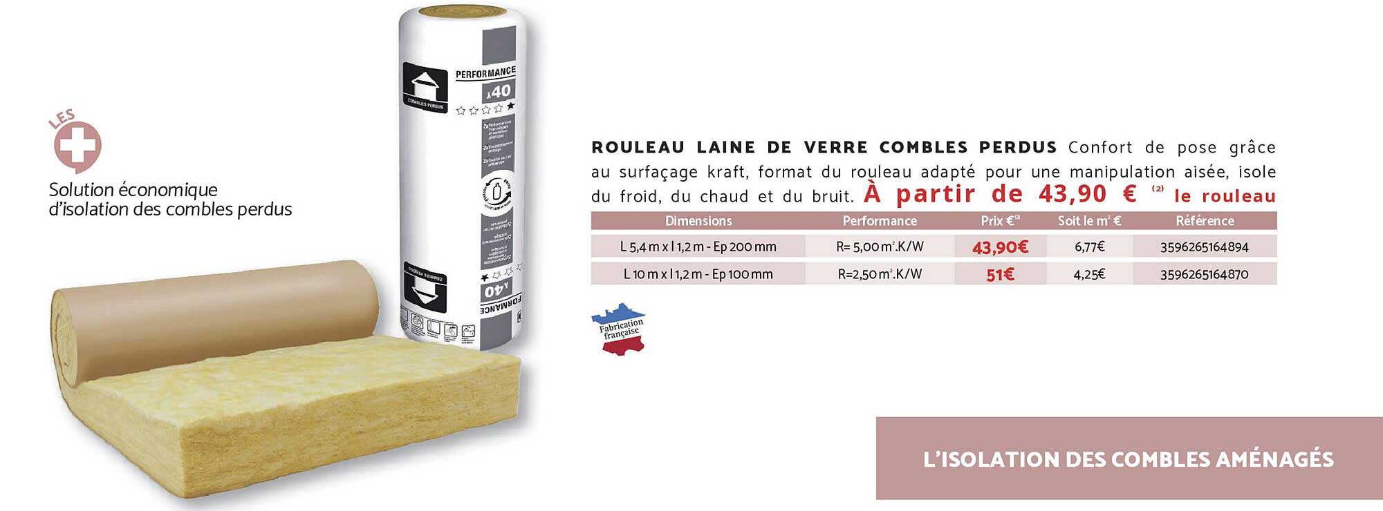 ROULEAU LAINE DE VERRE COMBLES PERDUS