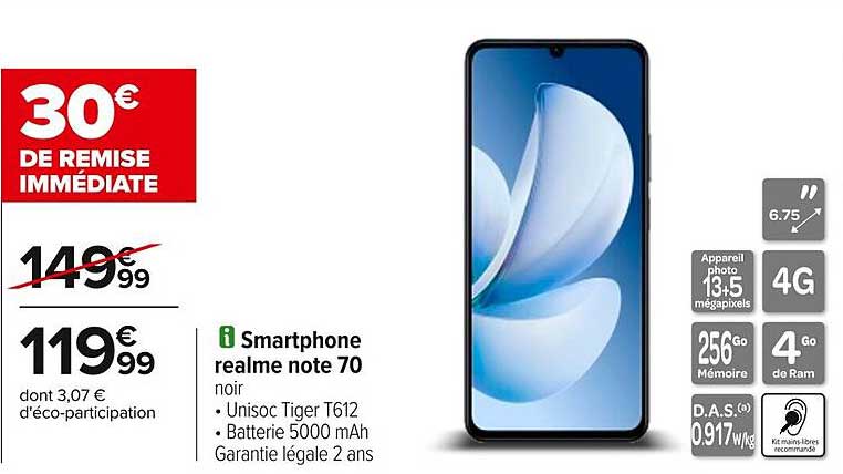 Smartphone realme note 70 noir