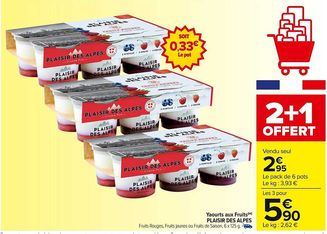 Yaourts aux Fruits Plaisir des Alpes - 2+1 offert
