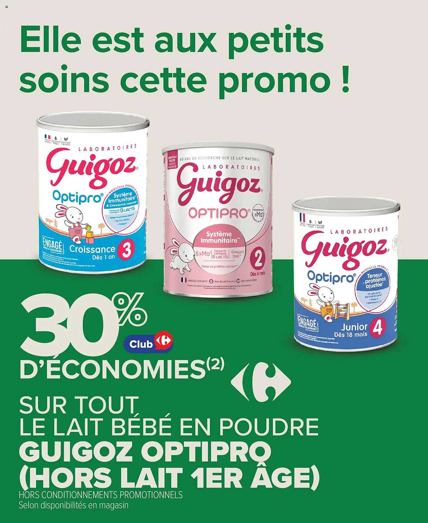 30% d'Économies sur tout le lait bébé en poudre Guigoz Optipro (hors lait 1er âge)