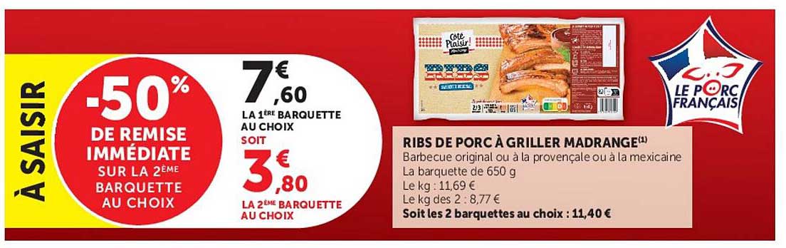 À SAISIR -50% DE REMISE IMMÉDIATE SUR LA 2ÈME BARQUETTE AU CHOIX