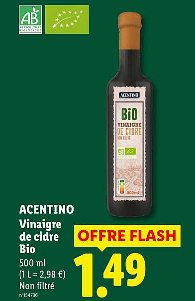 ACENTINO Vinaigre de cidre Bio 500 ml (1 L = 2,98 €) Non filtré