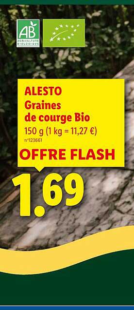 ALESTO Graines de courge Bio 150 g (1 kg = 11,27 €) OFFRE FLASH