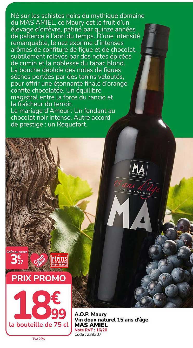 A.O.P. Maury Vin doux naturel 15 ans d'âge MAS AMIEL
