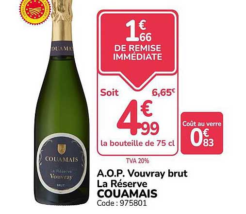 A.O.P. Vouvray brut La Réserve COUAMAIS
