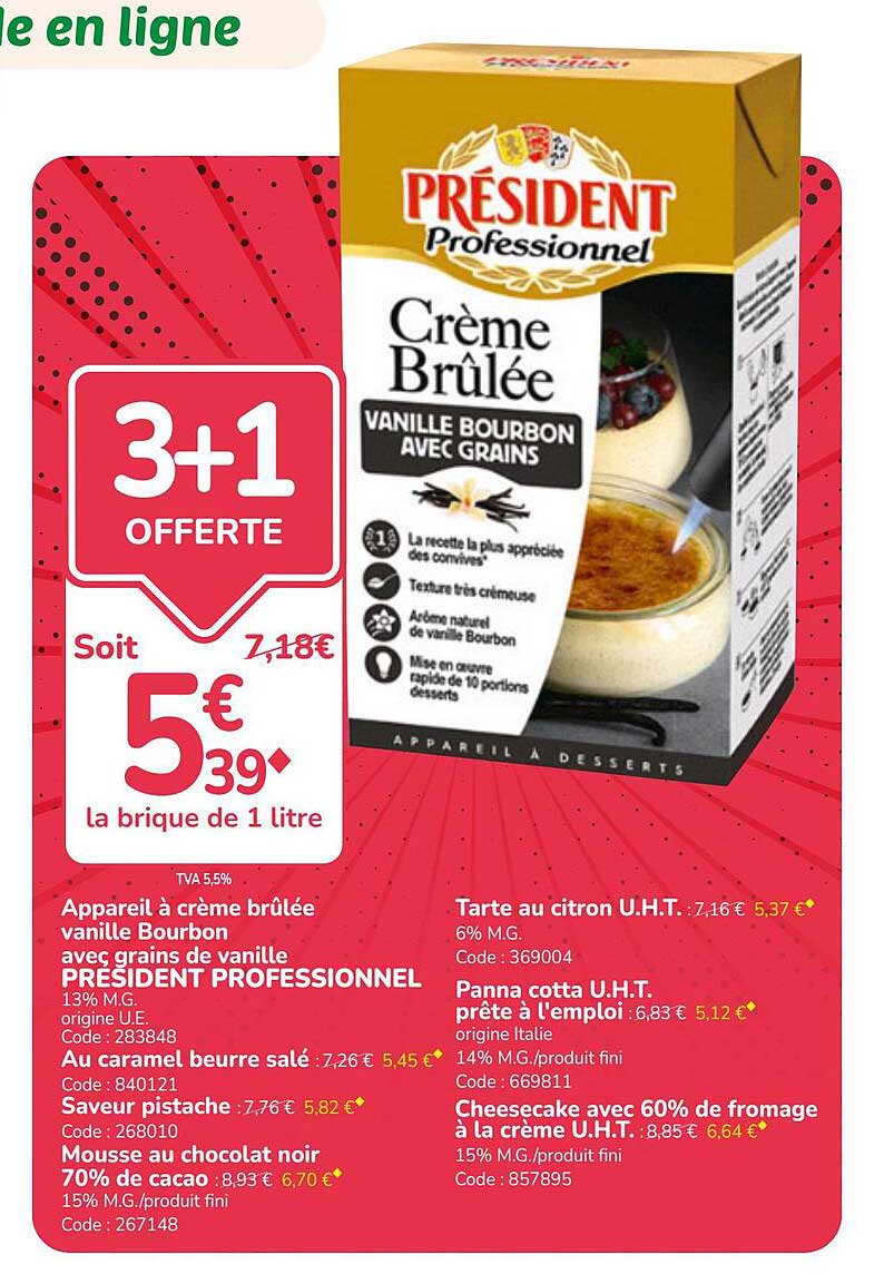 Appareil à crème brûlée vanille Bourbon avec grains de vanille PRÉSIDENT PROFESSIONNEL