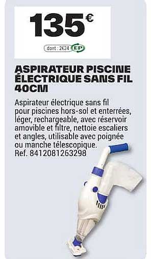 ASPIRATEUR PISCINE ELECTRIQUE SANS FIL 40CM