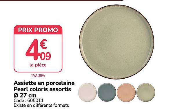 Assiette en porcelaine Pearl coloris assortis Ø 27 cm