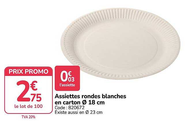 Assiettes rondes blanches en carton Ø 18 cm