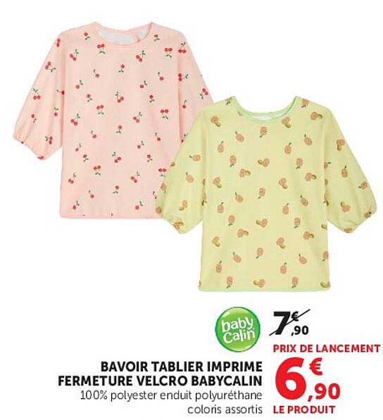BABOIR TABLIER IMPRIME FERMETURE VELCRO BABYCALIN