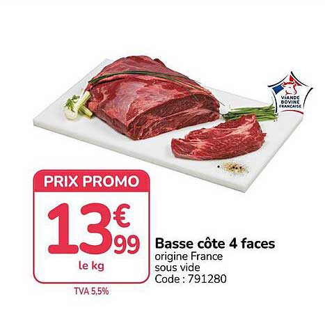 Basse côte 4 faces origine France sous vide Code : 791280