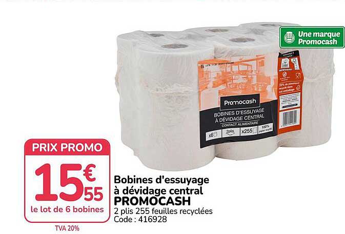 Bobines d'essuyage à dévidage central PROMOCASH