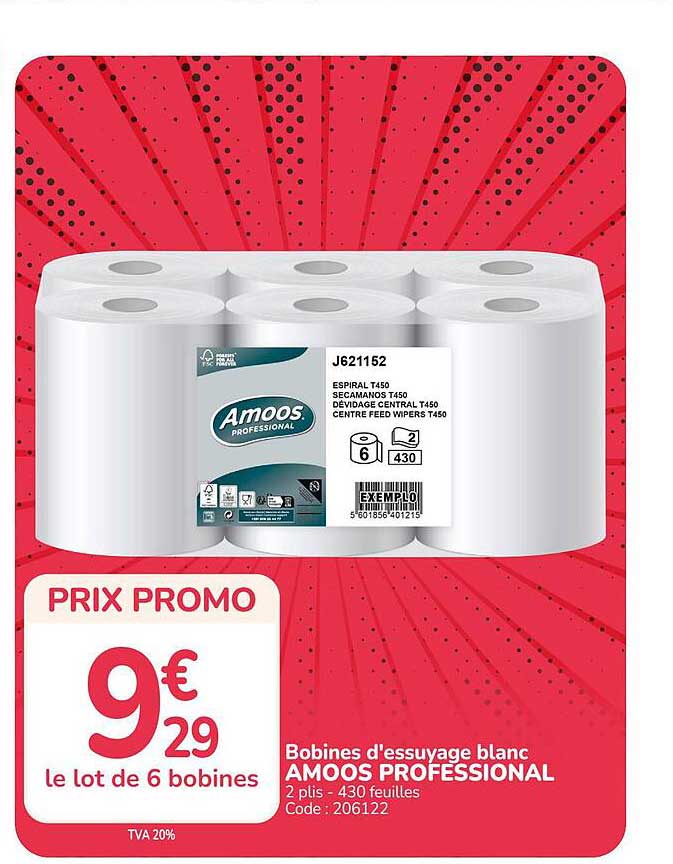 Bobines d'essuyage blanc AMOOS PROFESSIONAL