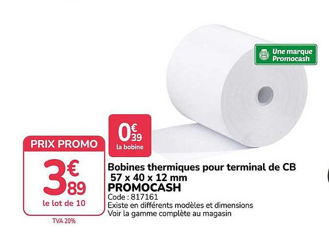 Bobines thermiques pour terminal de CB 57 x 40 x 12 mm PROMOCASH
