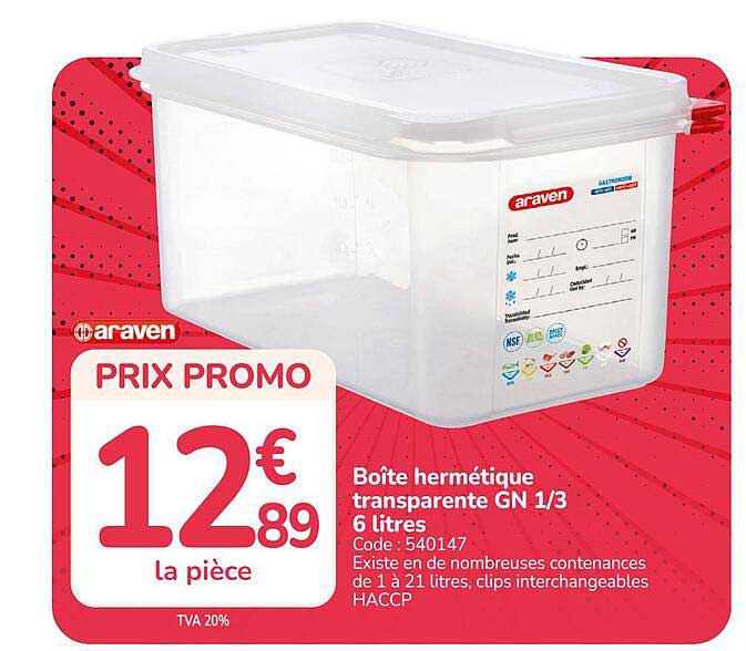 Boîte hermétique transparente GN 1/3 6 litres