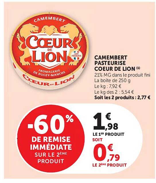 CAMEMBERT PASTEURISE CŒUR DE LION