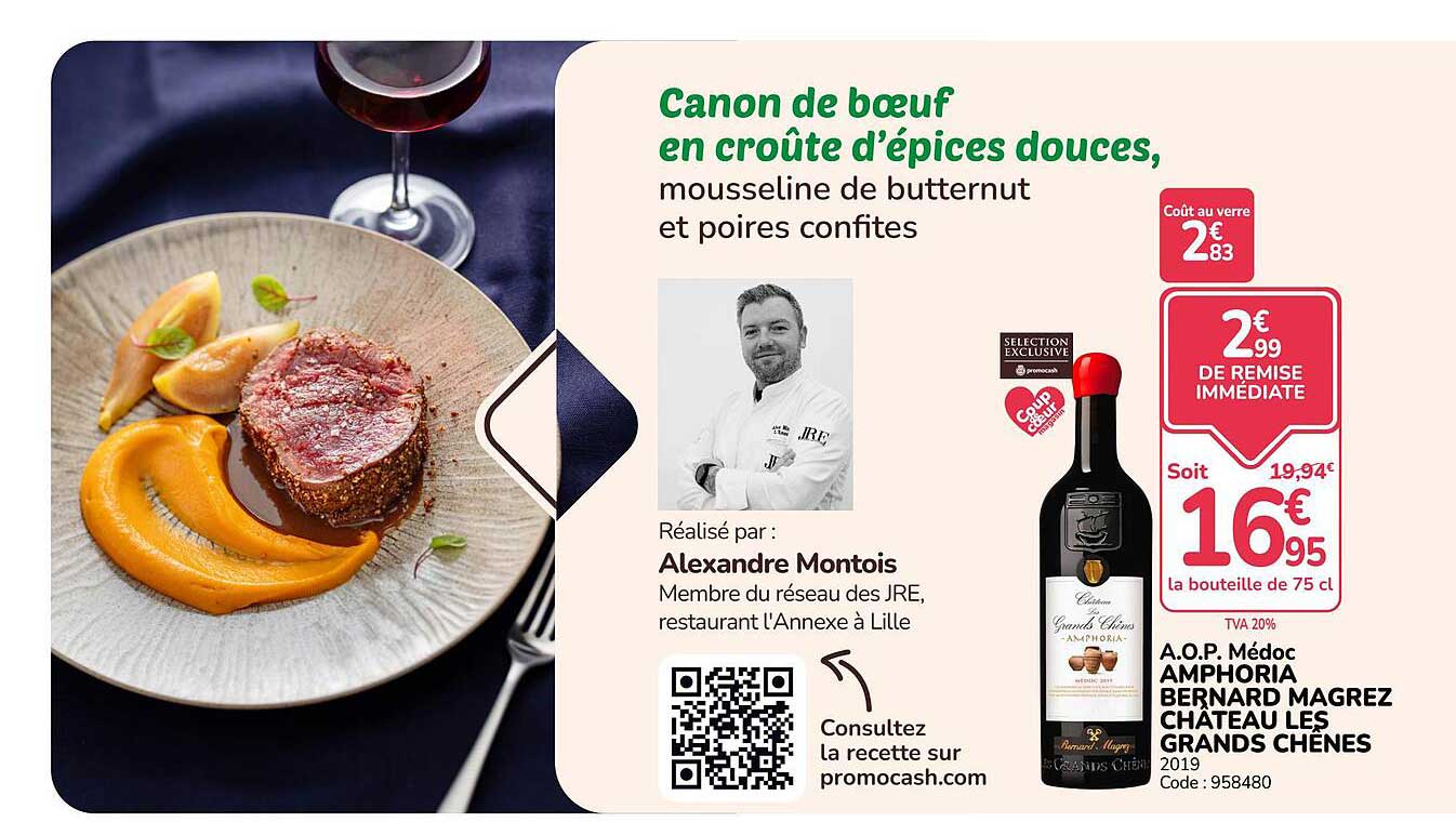 Canon de boeuf en croûte d’épices douces, mousseline de butternut et poires confites
