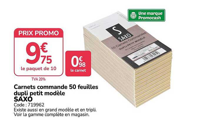 Carnets commande 50 feuilles dupli petit modèle SAXO